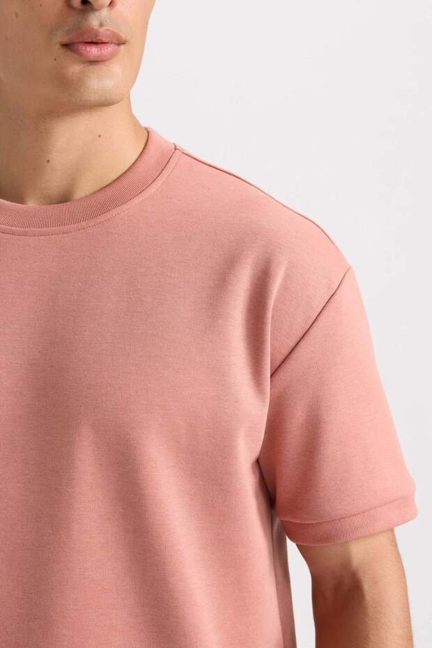 Oversize Geniş Kalıp Bisiklet Yaka Basic Düz Kısa Kollu Ağır Kumaş Tişört B6494AX25SP - 5