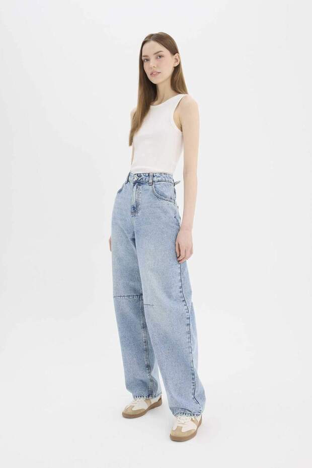 Baggy Fit Yüksek Bel Düz Paça Uzun Jean Pantolon D7964AX25SP - 3