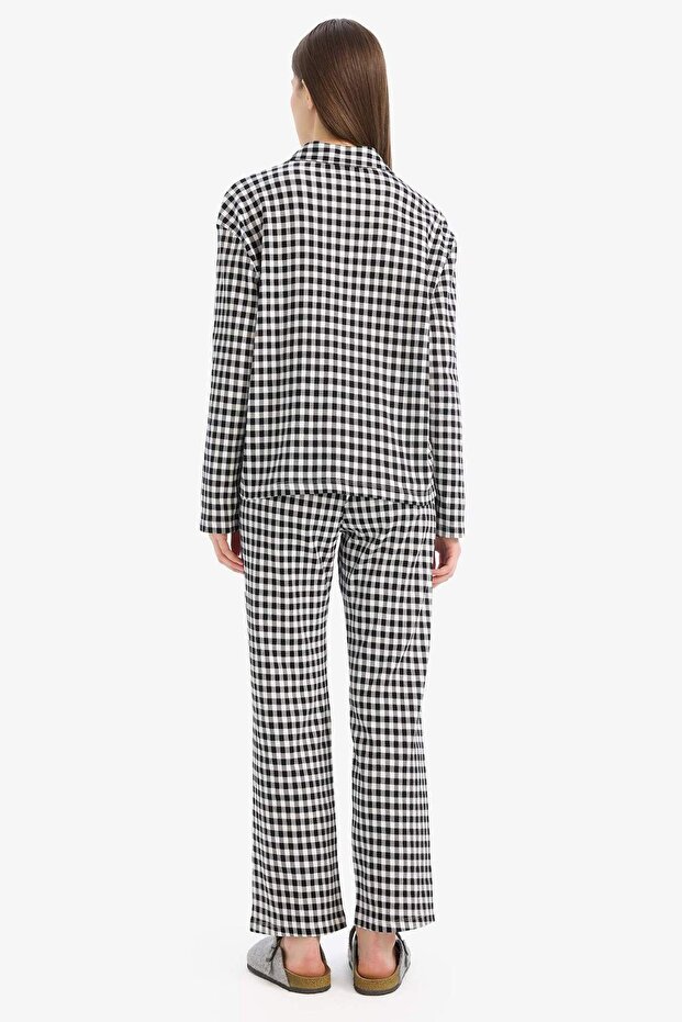 Pijama Takımı Kareli Uzun Kollu Üst Beli Lastikli Uzun Alt-Fall in Love E3464AX25SP - 6