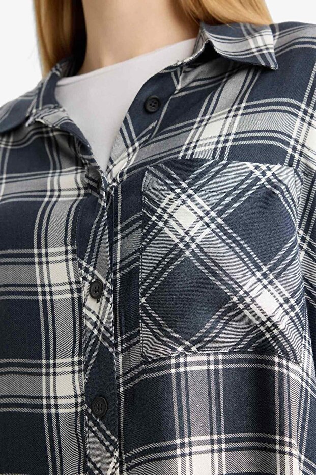 Coool Oversize Geniş Kalıp Kareli Flanel Uzun Kollu Gömlek E4593AX25SP - 5