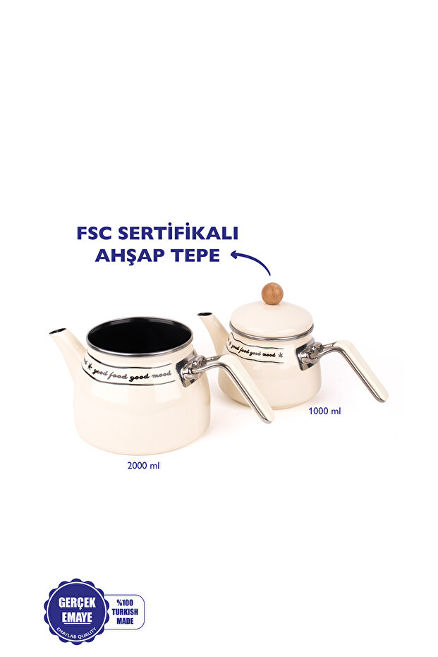 Mood Emaye Çaydanlık Takımı Ahşap Tepeli - 2