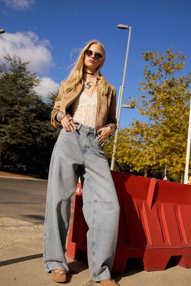 Baggy Fit Yüksek Bel Düz Paça Uzun Jean Pantolon D7964AX25SP - 1