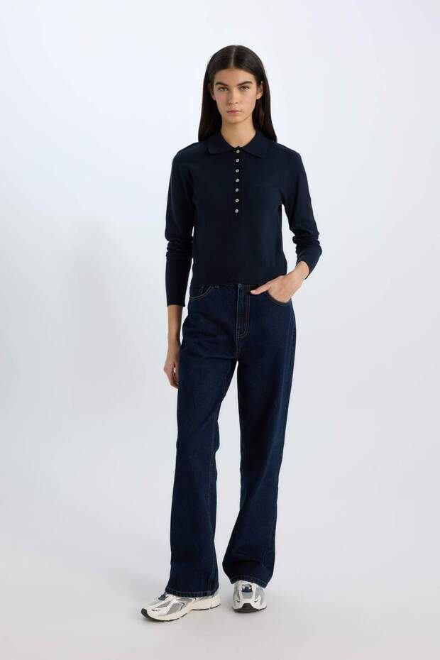 Regular Fit Polo Yaka Basic Düz Triko Kazak D6259AX25SP - 2