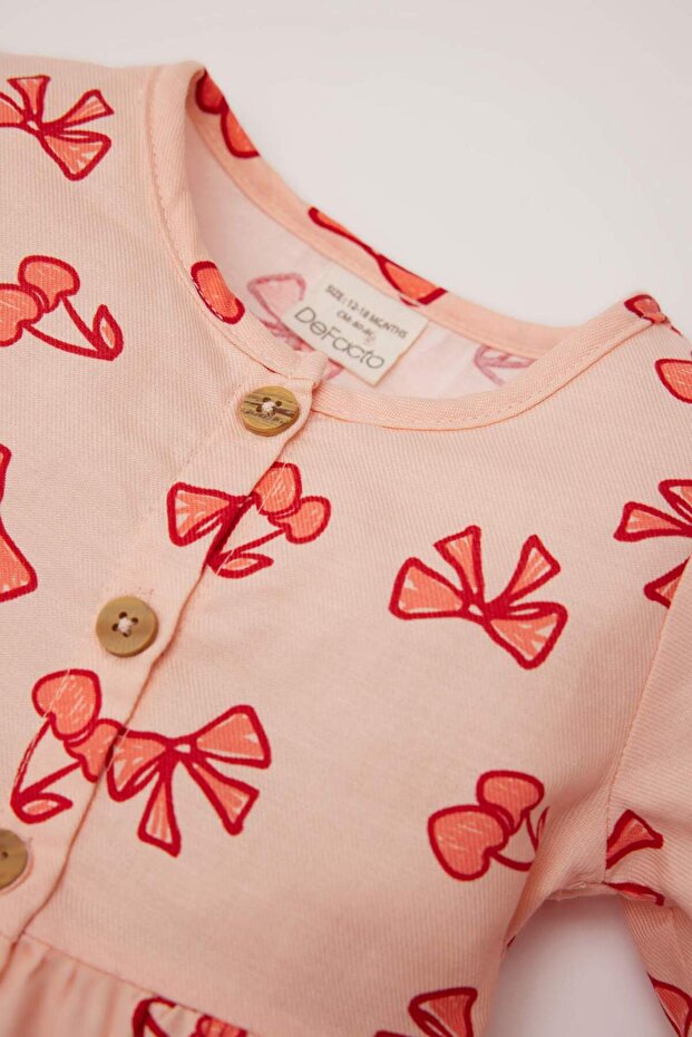 Kız Bebek Fiyonk Desenli Uzun Kollu Twill Elbise D9564A525SP - 2