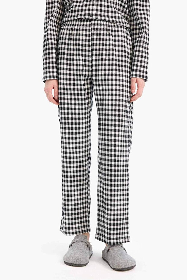 Pijama Takımı Kareli Uzun Kollu Üst Beli Lastikli Uzun Alt-Fall in Love E3464AX25SP - 5