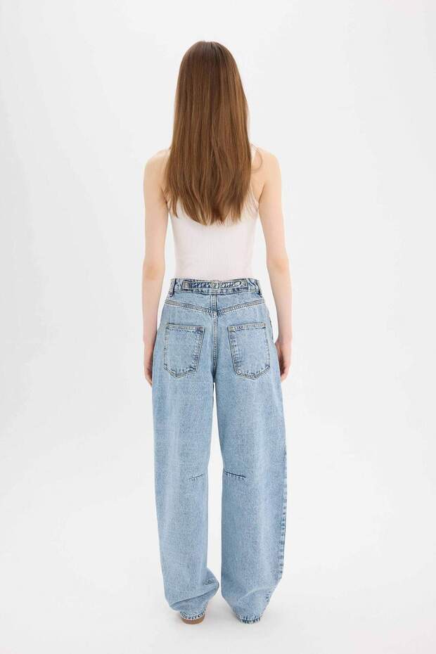 Baggy Fit Yüksek Bel Düz Paça Uzun Jean Pantolon D7964AX25SP - 8