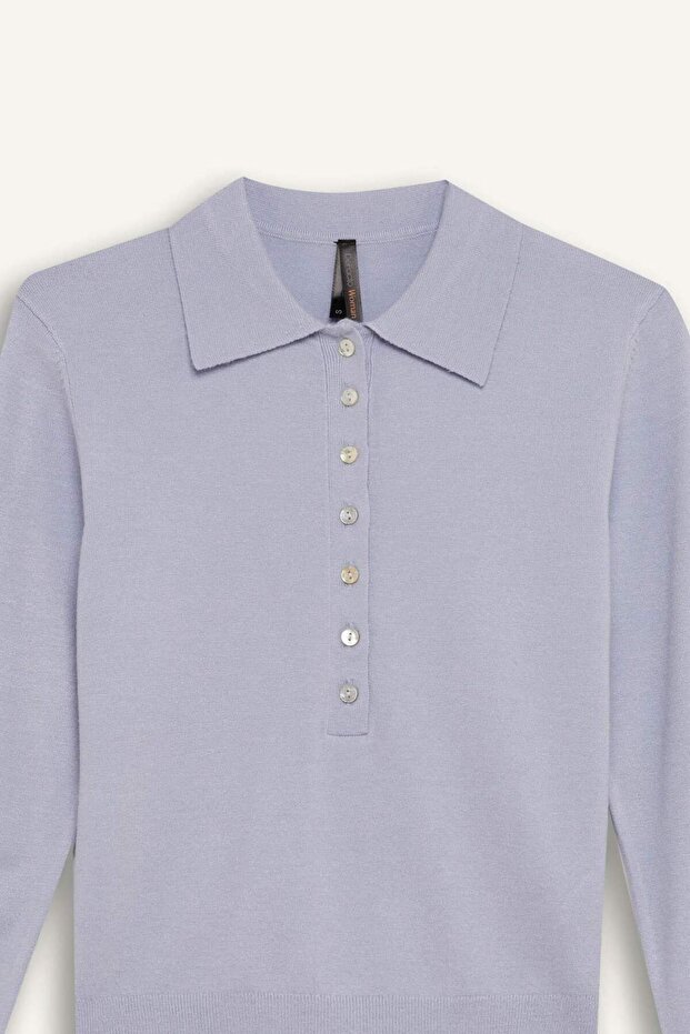 Regular Fit Polo Yaka Basic Düz Triko Kazak D6259AX25SP - 8