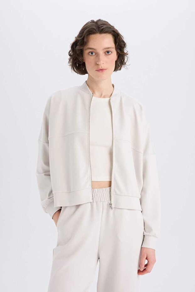 Relax Fit Hakim Yaka Basic Düz Fermuarlı Soft Touch Sweatshirt E5817AX25SP - 1