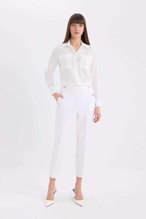 Regular Fit Basic Düz Çift Cepli Uzun Kollu Gömlek E5925AX25SP - 5