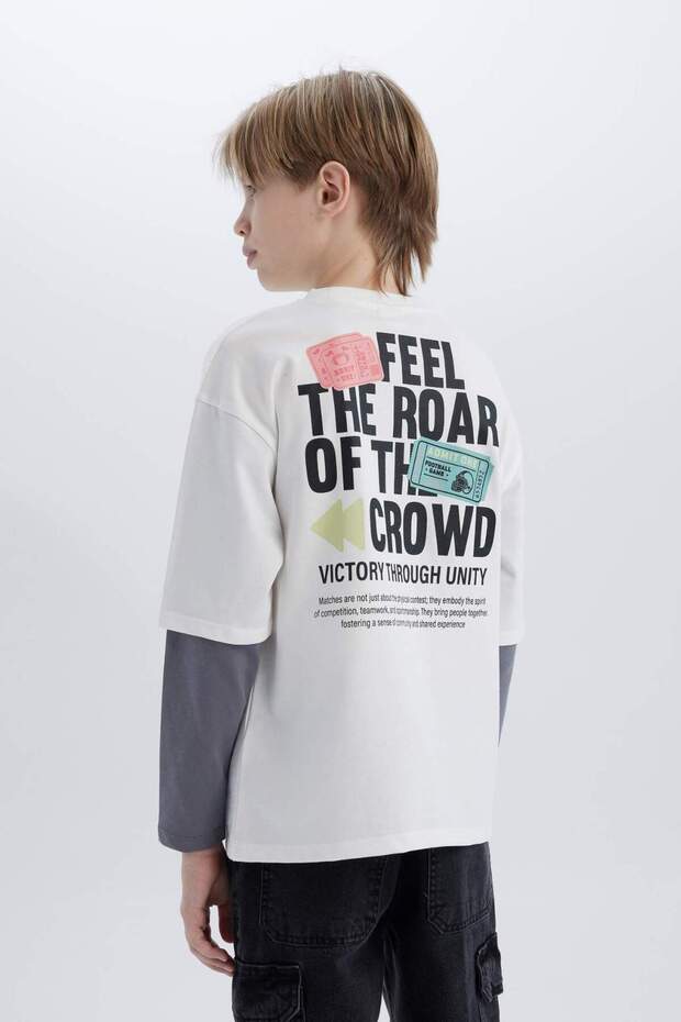 Oversize Wide Fit Crew Neck Back Printed Long Sleeve T-Shirt Boys D7702A825Sp