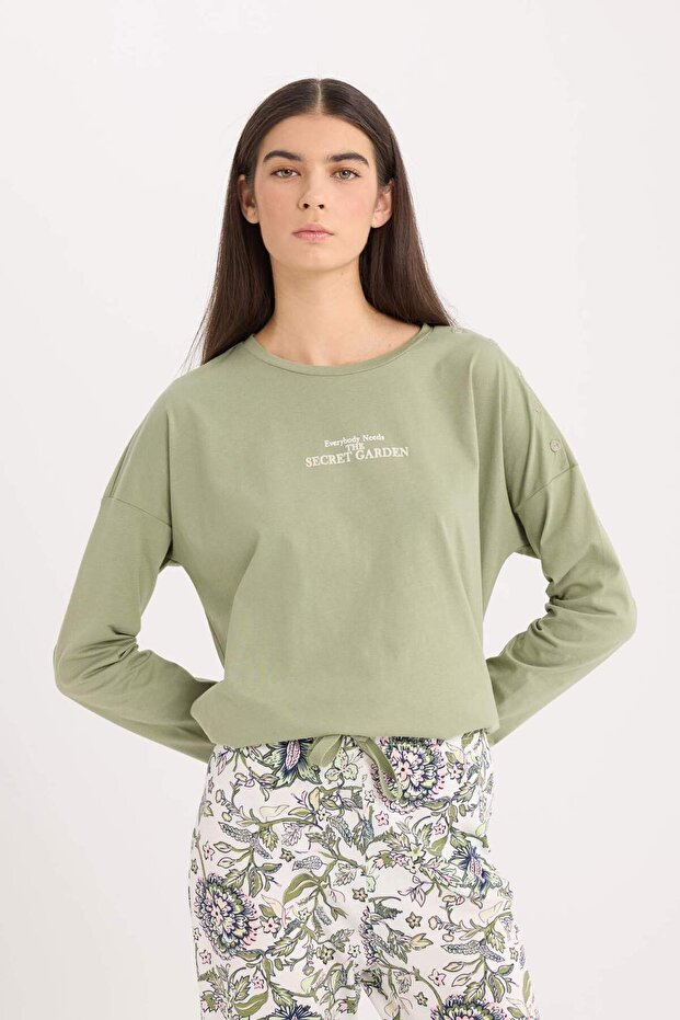 Fall in Love Pijama Takımı Regular Fit Uzun Kollu Baskılı Üst Desenli Uzun Alt E2893AX24AU - 4