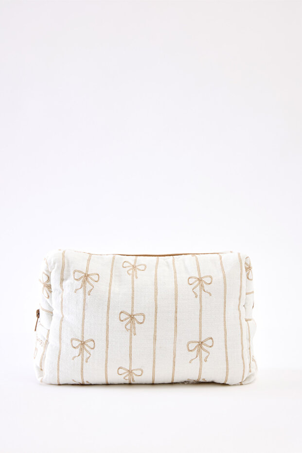 100% Cotton Muslin Care Bag - Ribbon / Beige