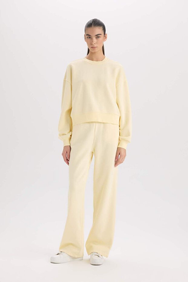 Boxy Fit Bisiklet Yaka Basic Düz Kalın Sweatshirt E4732AX24CW - 2