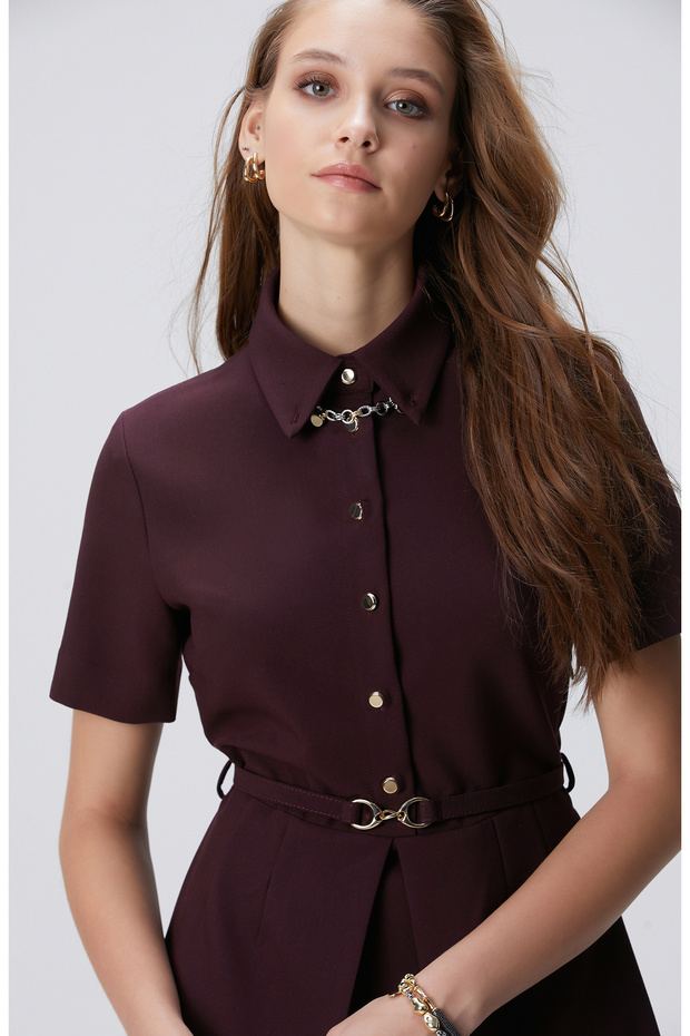 Vişne Kemerli Mini Elbise - 4