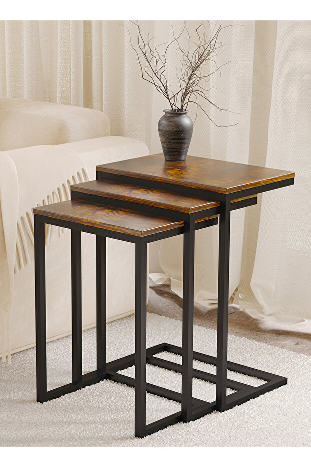 3Pcs C-Shaped Coffee Service Table Set Side Nesting Table Table Small Coffee Table Couch Table - 1