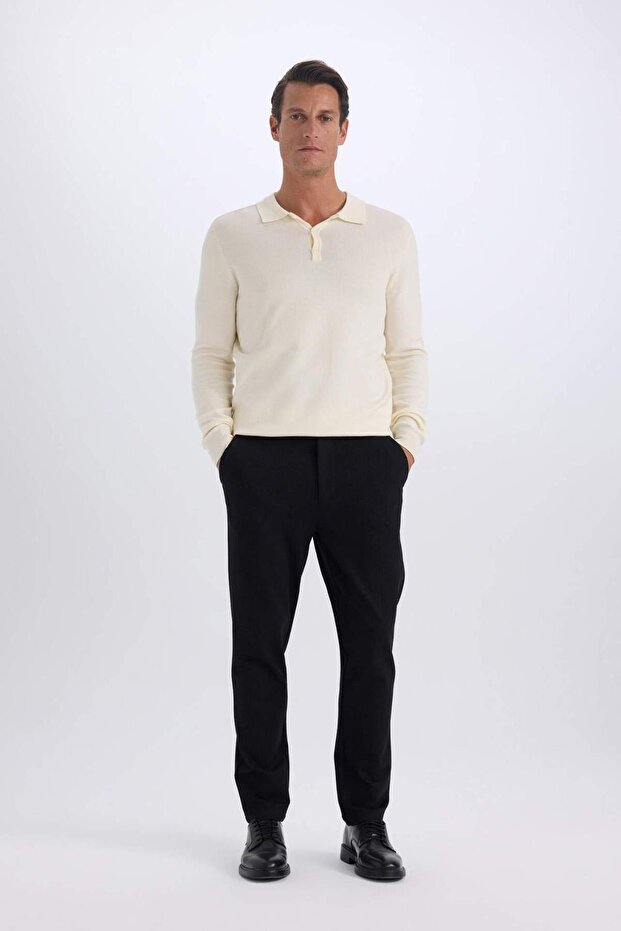 Structured Regular Fit Fabric Trousers Basic Plain with Pockets - 1