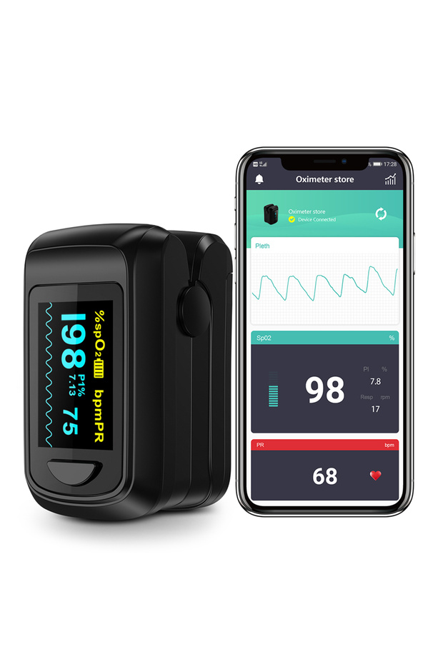 Black OLED Bluetooth HealthTree Finger Pulse Oximeter SPO2 PR PI RR Blood Oxygen Saturation Meter He - 1