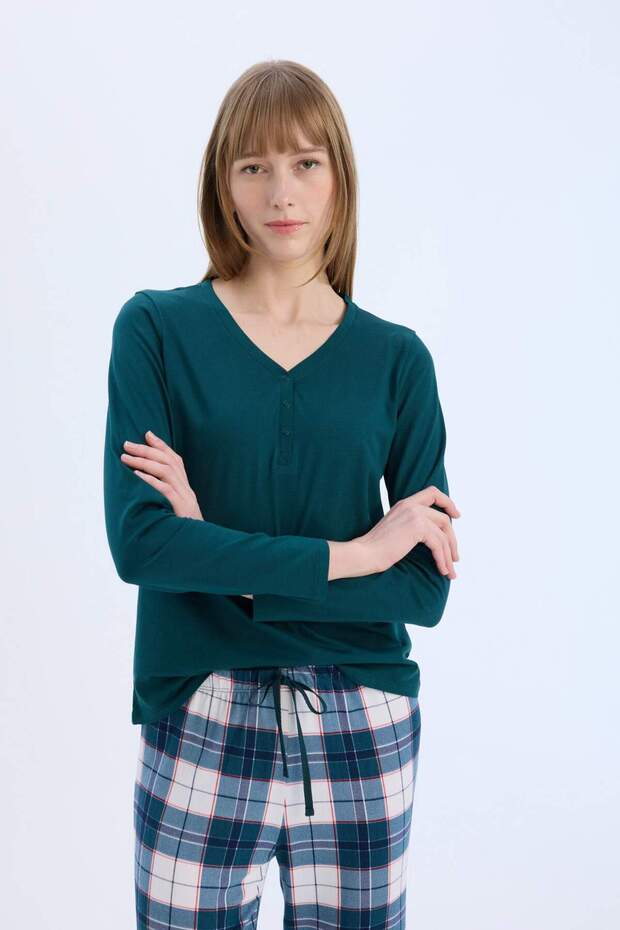 Set de pijamale cu mânecă lungă cu decolteu în V - Regular Fit D2301AX24WN - 4
