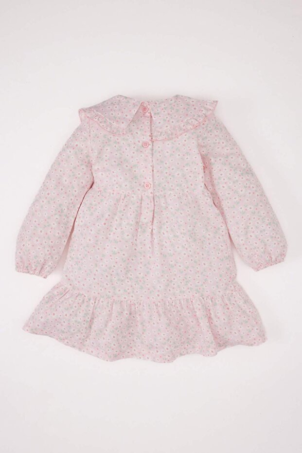 Kız Bebek Büyük Yaka Çiçekli Uzun Kollu Twill Elbise D9329A525SP - 5