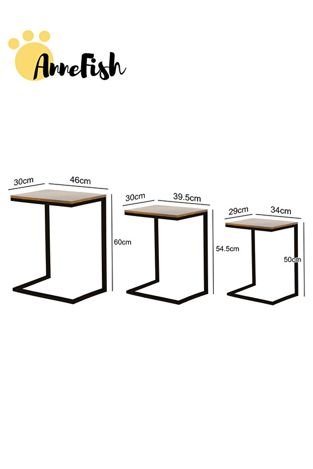 3Pcs C-Shaped Coffee Service Table Set Side Nesting Table Table Small Coffee Table Couch Table - 2