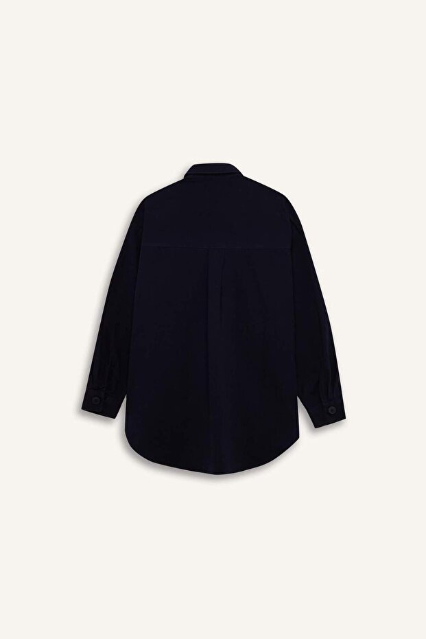 Relax Fit Basic Düz Gabardin Uzun Kollu Gömlek Tunik A6474AX24WN - 8