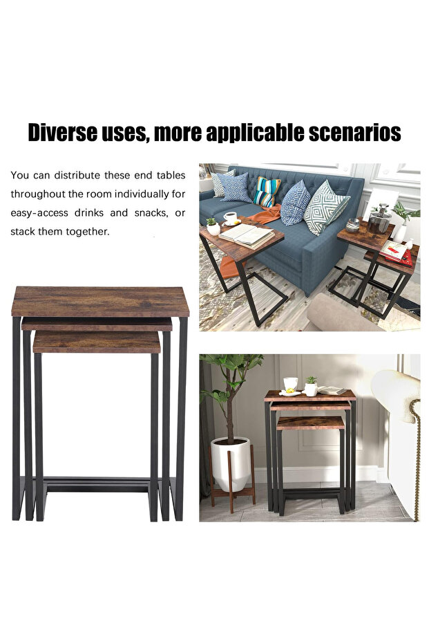 3Pcs C-Shaped Coffee Service Table Set Side Nesting Table Table Small Coffee Table Couch Table - 5