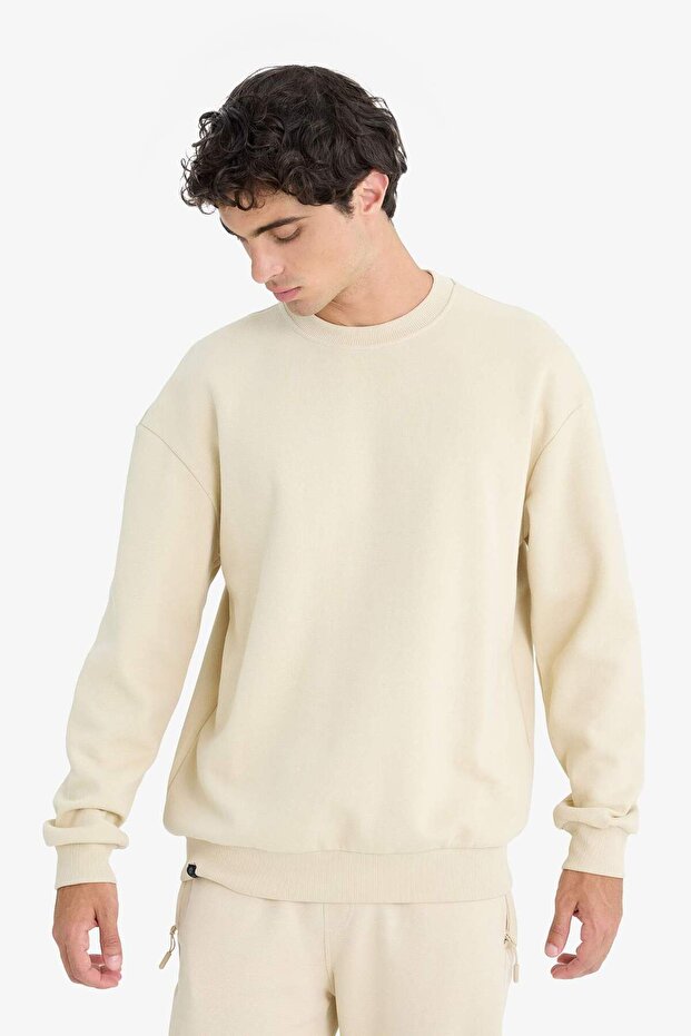 Boxy Fit Bisiklet Yaka Basic Düz Pike Sweatshirt E1519AX25SP - 3