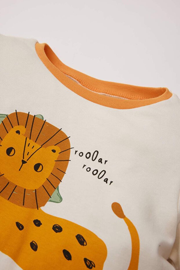 Erkek Bebek Pijama Takımı Bisiklet Yaka Aslan Baskılı Uzun Kollu Üst Beli Lastikli Uzun Alt D7158A5 - 3