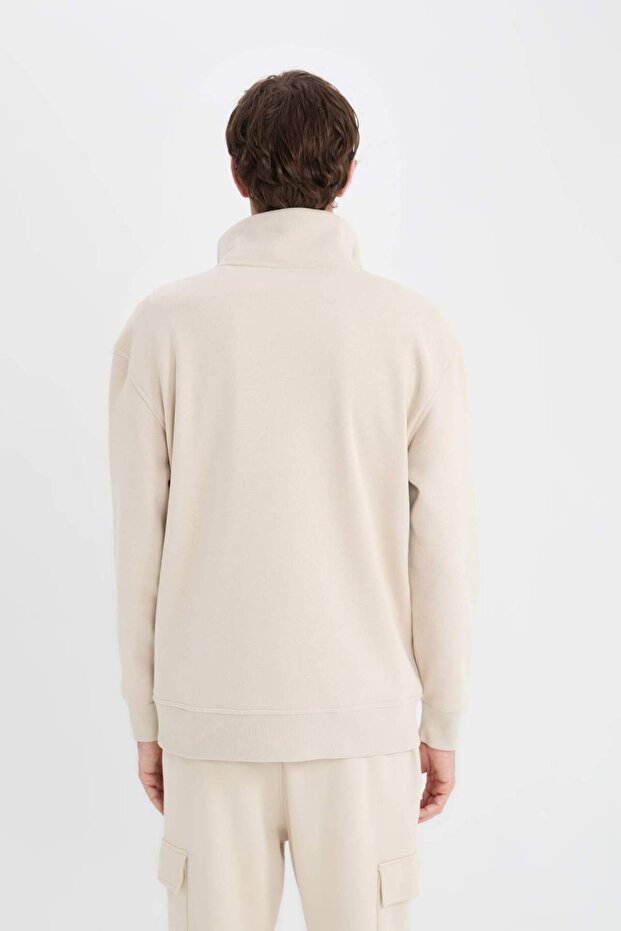 Relax Fit Dik Yaka Fermuarlı Basic Düz Kalın Sweatshirt E5332AX24WN - 6