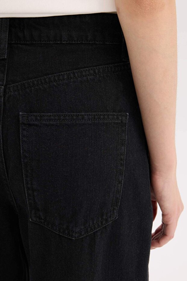 Kısa Geniş Paça Yüksek Bel Crop Jean Yıkamalı Pantolon E3872AX25SP - 7
