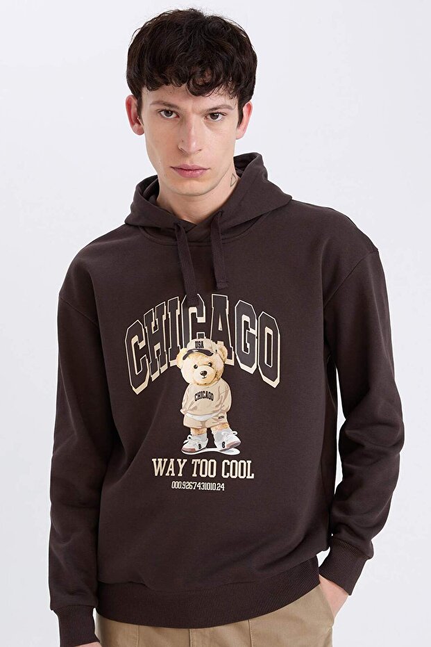 Boxy Fit Kapüşonlu Baskılı Sweatshirt D0853AX24AU - 1