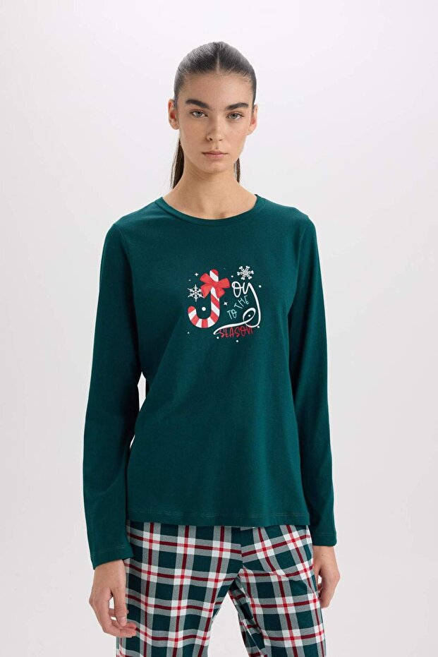 Fall in Love Pijama Takımı Regular Fit Uzun Kollu Üst Kareli Uzun Alt D2283AX24WN - 4