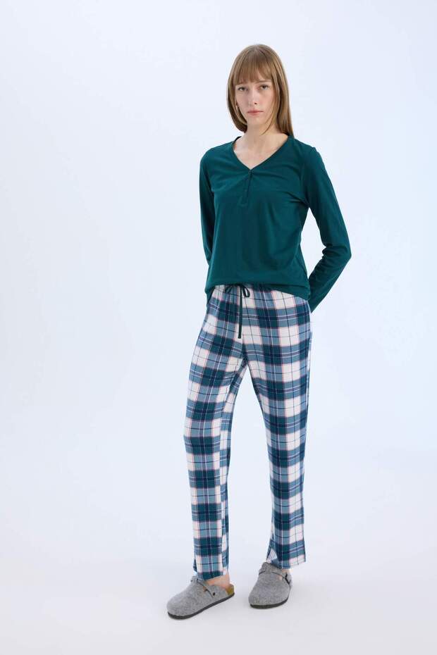 Set de pijamale cu mânecă lungă cu decolteu în V - Regular Fit D2301AX24WN - 2