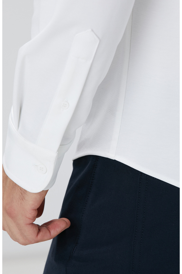 Beyaz N-Tech Fermuarlı Örme Gömlek - 8