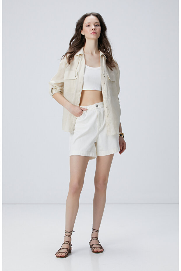 Bej Keten Gömlek - 3