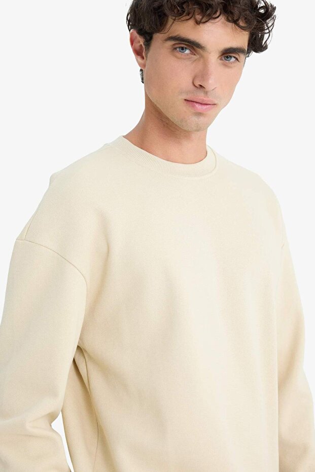 Boxy Fit Bisiklet Yaka Basic Düz Pike Sweatshirt E1519AX25SP - 4