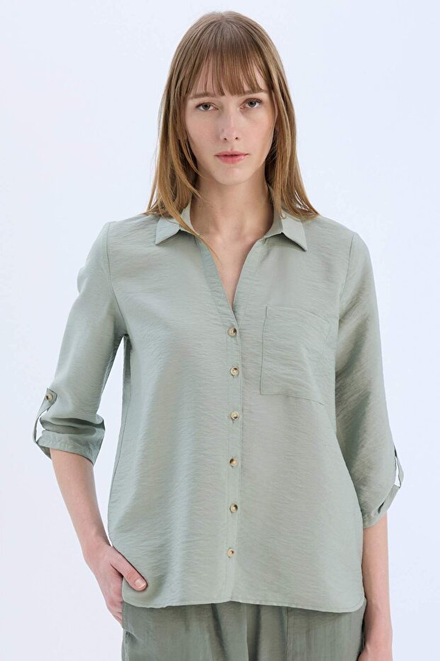 Regular Fit Basic Düz Uzun Kollu Gömlek M9407AZ25SP - 1