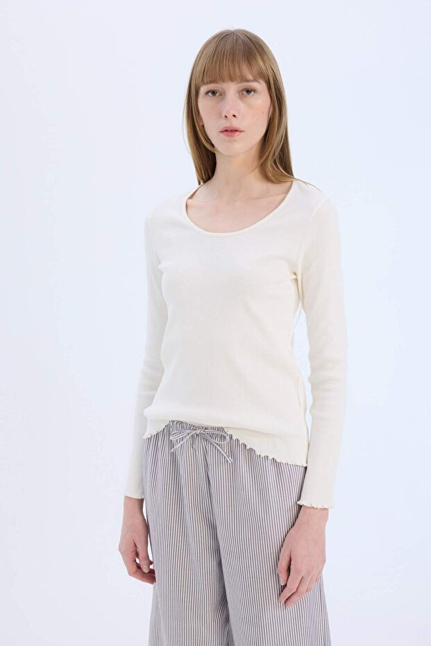 Pijama Takımı Regular Fit Poplin Uzun Kollu Üst Çizgili Uzun Alt-Fall in Love E2349AX24WN - 3