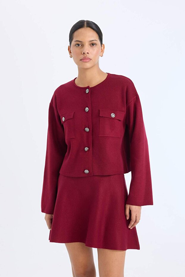 Regular Fit Bisiklet Yaka Düğmeli Triko Hırka E5562AX24CW - 4