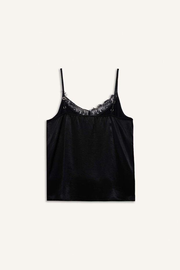 Basic Düz V Yaka Saten Askılı Bluz E0214AX24WN - 8