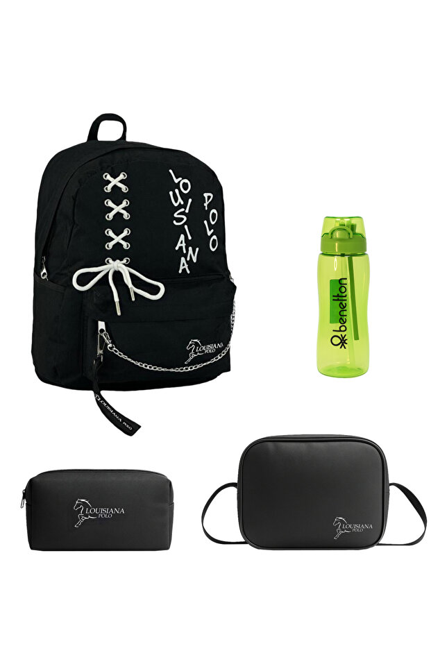 School Set – Bag + Thermal Nutrition + Pen Holder + Red Flask White 1141