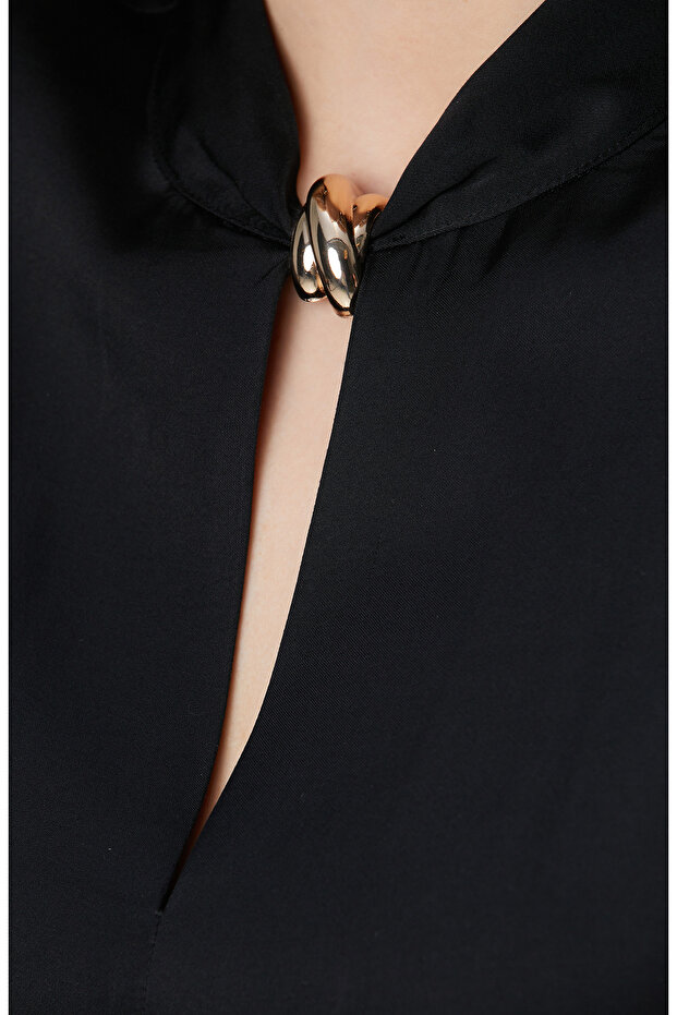 Siyah Midi Boy Elbise - 6