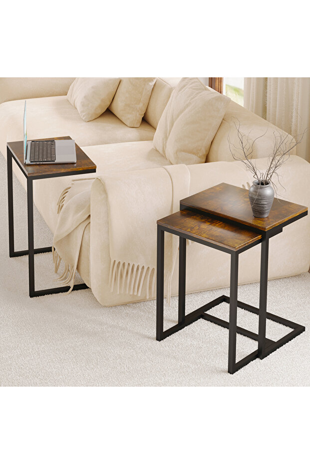 3Pcs C-Shaped Coffee Service Table Set Side Nesting Table Table Small Coffee Table Couch Table - 3