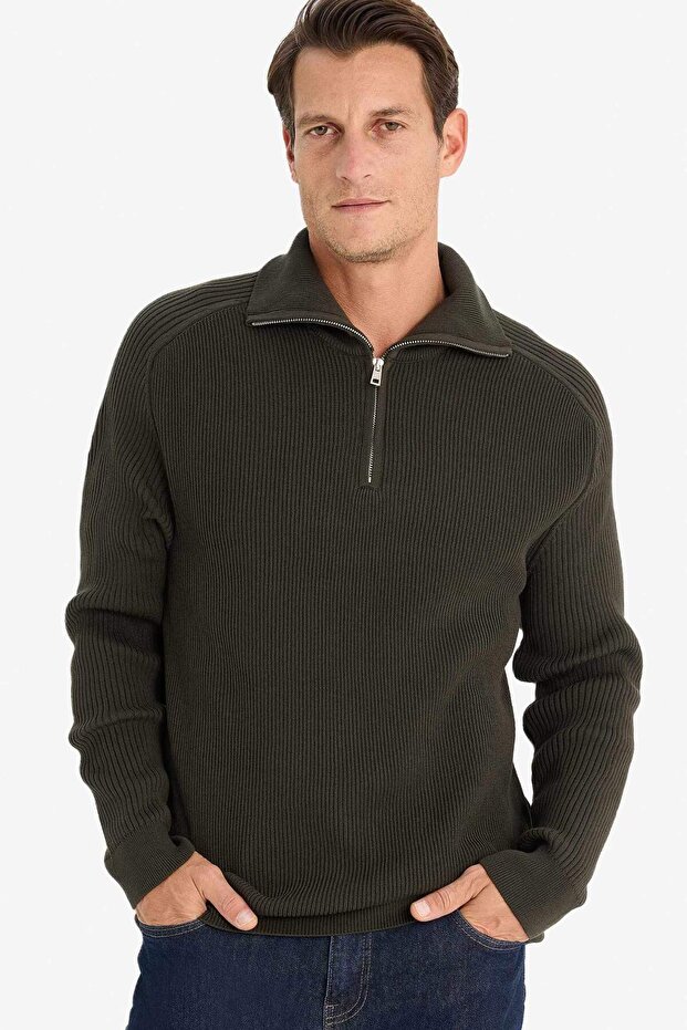 Standart Fit Stand Collar Zip Knitwear Sweater D4209Ax24Wn