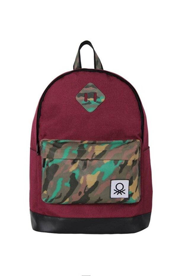 Benetton School Backpack Claret Red Camouflage