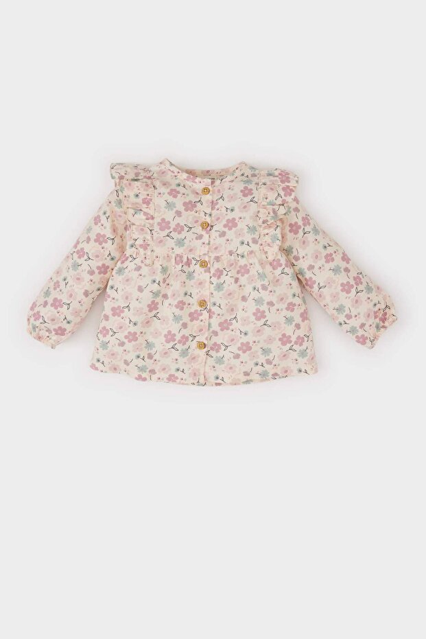 Kız Bebek Bisiklet Yaka Çiçekli Twill Uzun Kollu Gömlek E2786A525SP - 1