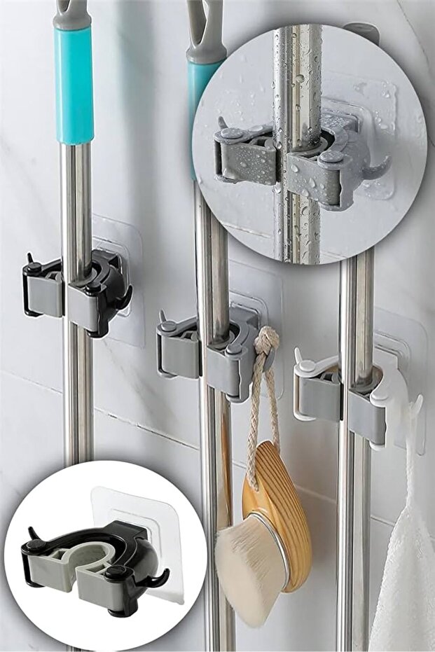 4 Adet Paspas Süpürge Fırça Ve Mop Askısı Sap Tutucu Mutfak Banyo Askı - 1