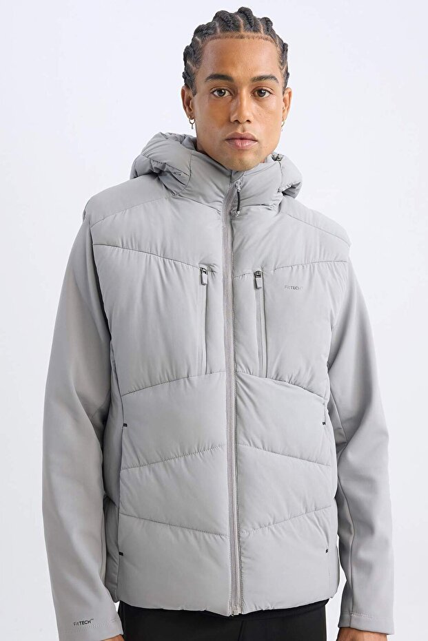 Water Repellent Regular Fit K Hooded Windproof Zippered Coat C6053Ax24Wn