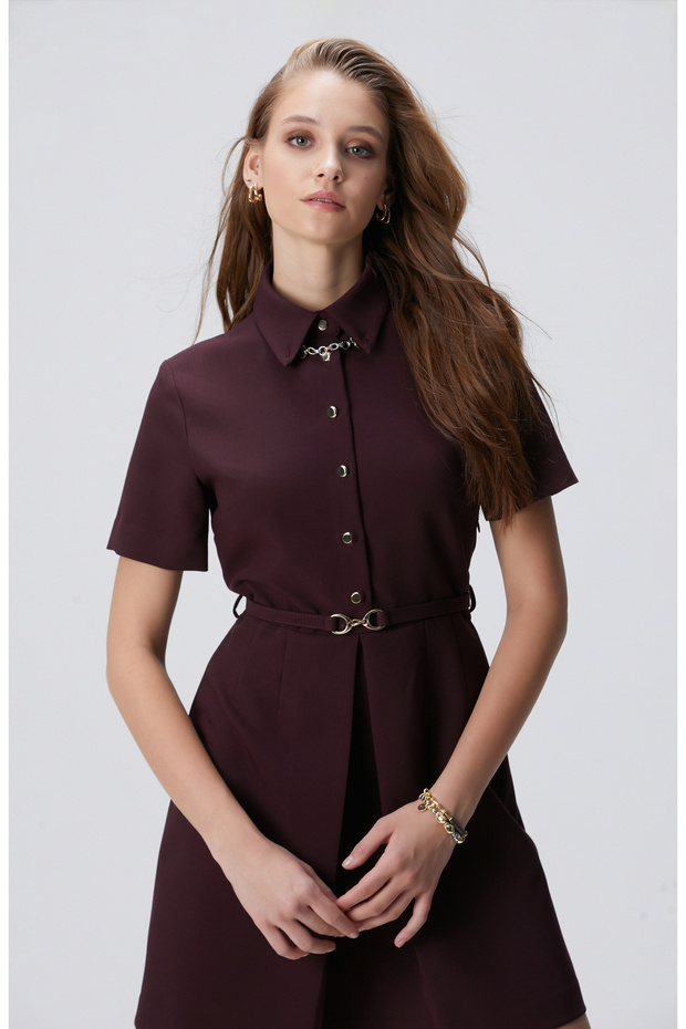 Vişne Kemerli Mini Elbise - 2