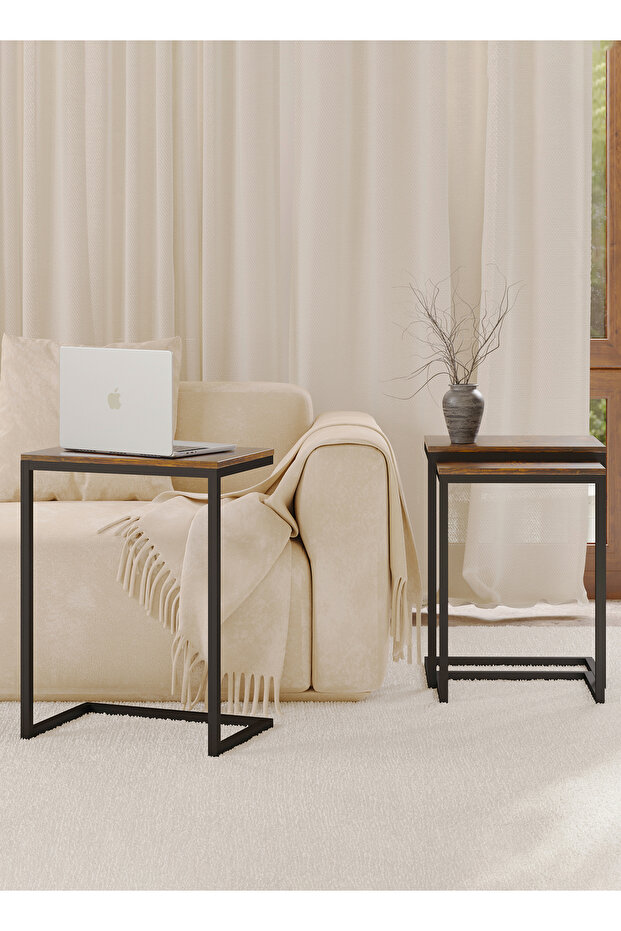 3Pcs C-Shaped Coffee Service Table Set Side Nesting Table Table Small Coffee Table Couch Table - 4